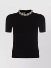Valentino Embellished Neckline Fitted Short Sleeve Knitwear In Black