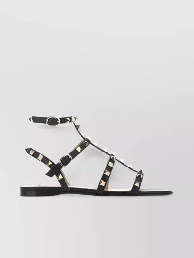 Valentino Garavani Rockstud Ankle-strap Flat Sandals In Black