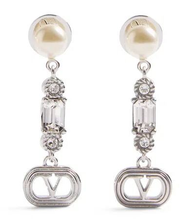 Valentino Garavani Embellished Ovalette Earrings In Metallic