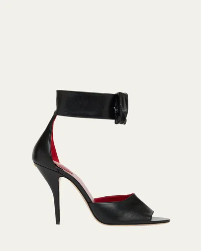 Valentino Garavani Embellished Rose Leather Sandals In Black