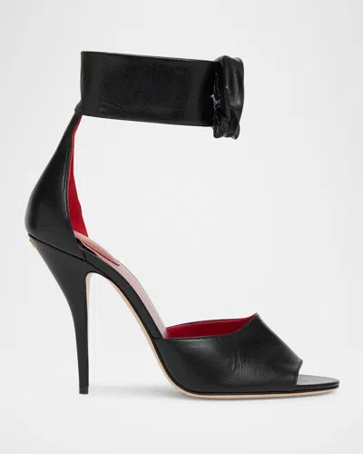 Valentino Garavani Embellished Rose Leather Sandals In Black
