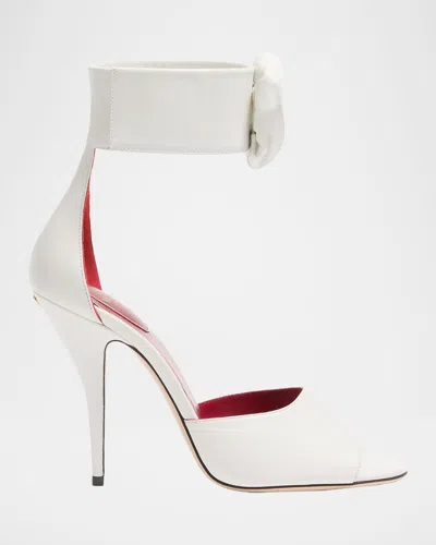 Valentino Garavani Embellished Rose Leather Sandals In White