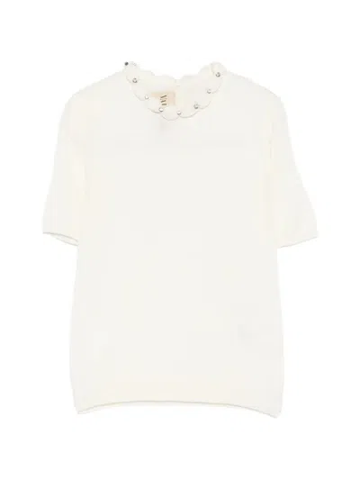 Valentino Embellished Scalloped Virgin Wool Blouse In Gold