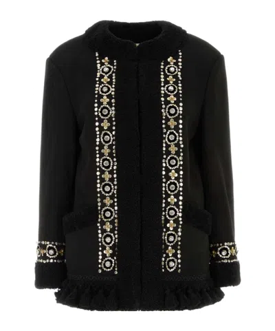 Valentino Embellished Shearling Coat In Black
