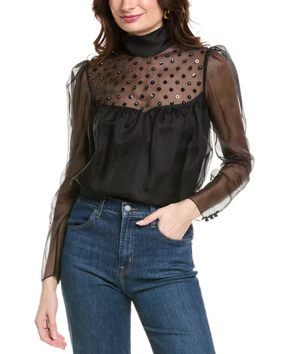 Valentino Embellished Silk Blouse In Black