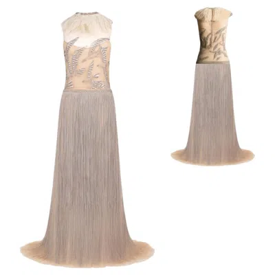 Pre-owned Valentino Embellished Silk Evening Gown Spring/summer 2016 Size 40it In Sand
