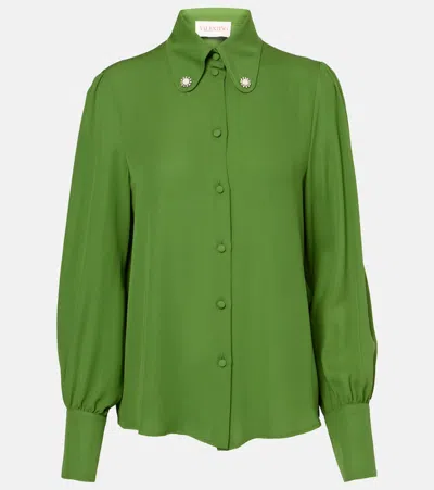 Valentino Embellished Silk Georgette Blouse In Green