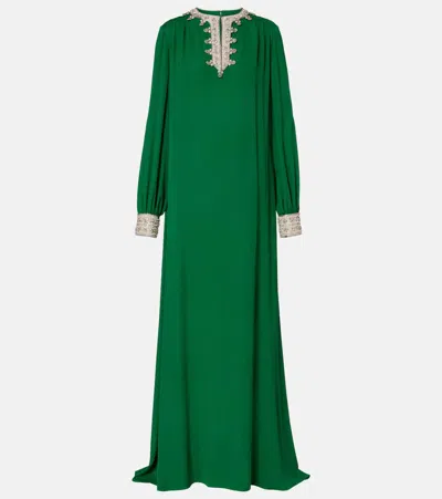 Valentino Embellished Silk Georgette Gown In Green