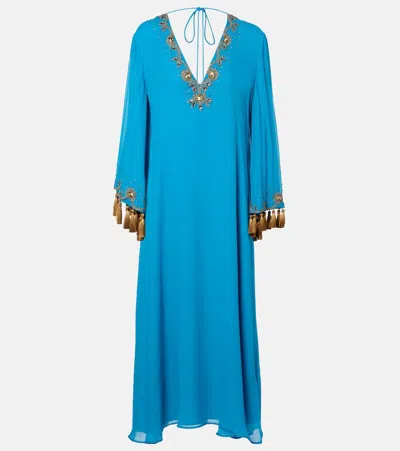 Valentino Embellished Silk Georgette Midi Dress In Blue