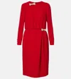 Valentino Crystal Bow Detail Long Sleeve Silk Cady Couture Dress In Red
