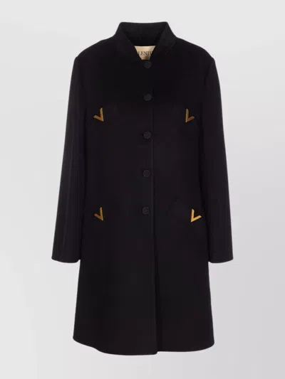VALENTINO EMBELLISHED STAND COLLAR COAT WITH POCKET DETAIL