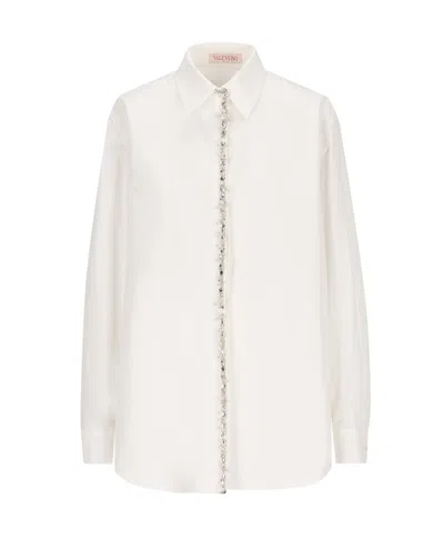 Valentino Crystal-embellished Silk Shirt In White