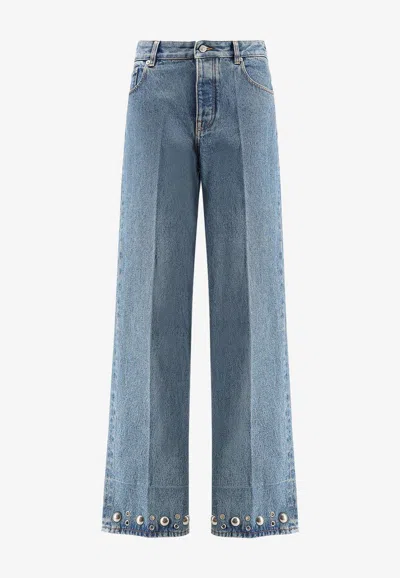 Valentino Embellished Straight-leg Jeans In Blue