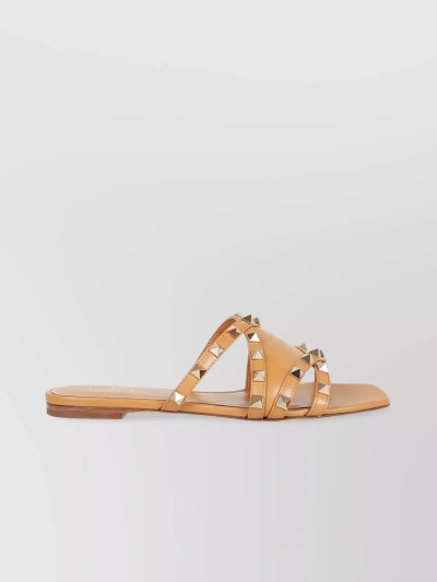 Valentino Garavani Embellished Strappy Slide Sandals In Brown