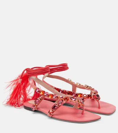 Valentino Garavani Embellished Suede Thong Sandals In Pink