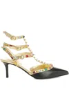 Valentino Embellished T-bar Sandals In Black