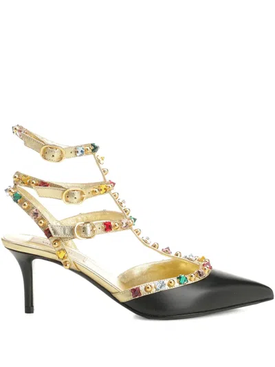 Valentino Garavani Embellished T-bar Sandals In Black