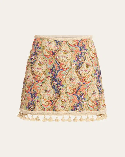 Valentino Embellished Tassel-trim Piquet Mini Skirt In Multi