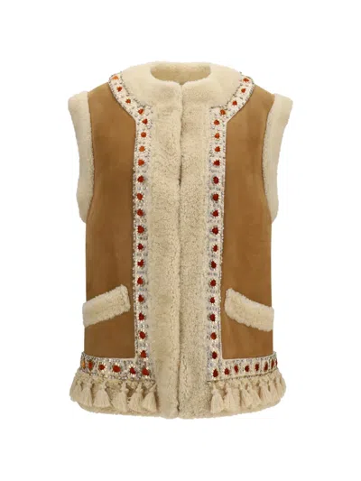 Valentino Beige Lamb Ovis Aries Aries Sleeveless Jacket In Neutral
