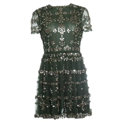 Pre-owned Valentino , Embellished Tulle Dress In Green