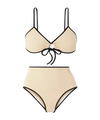 Valentino Embellished Two-tone Bikini In Neutral