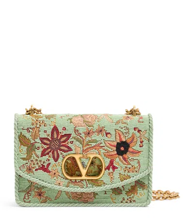 Valentino Garavani Beaded Floral-embroidered Shoulder Strap In Green