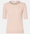 Valentino Embellished Virgin Wool Sweater In Pink