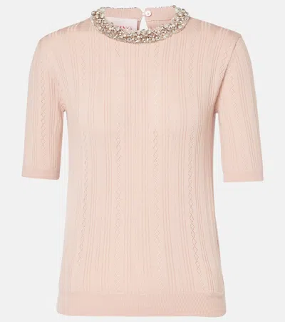 Valentino Embellished Virgin Wool Sweater In Pink