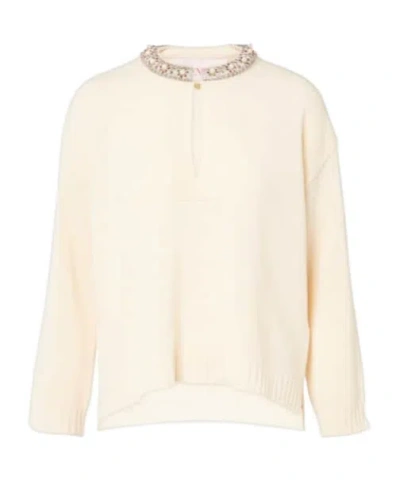 Valentino Embellished Virgin Wool Sweater In White
