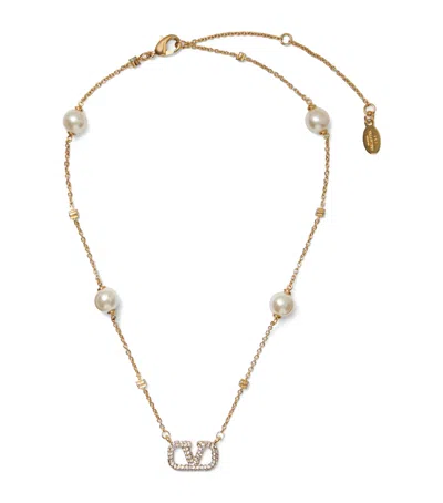 Valentino Garavani Women's Vlogo Necklace With Pearls And Swarowski Crystals In Multicolor