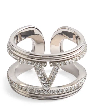 Valentino Garavani Embellished Vlogo Ring In Metallic