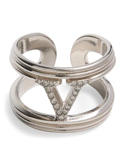 Valentino Garavani Embellished Vlogo Ring In Silver