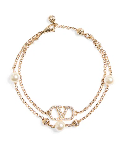 Valentino Garavani Embellished Vlogo Signature Bracelet In Gold