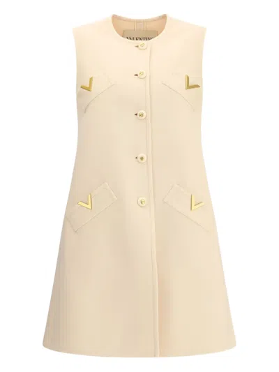 Valentino Short Dress In Wool And Cashmere In Neutral