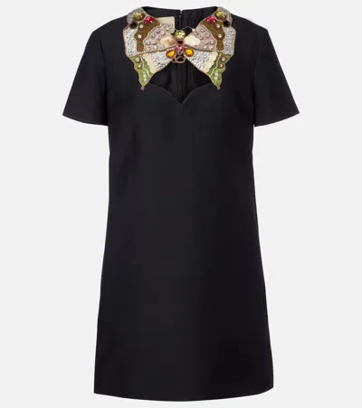 Valentino Embellished Wool And Silk Minidress In Black