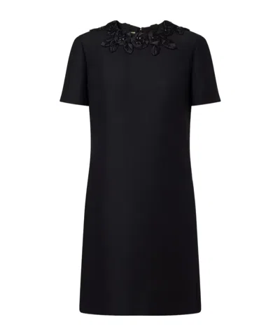 Valentino Embellished Wool And Silk Minidress In Black