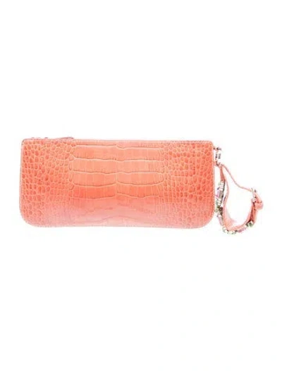 Pre-owned Valentino Garavani Embossed Leather Clutch Vintage In Orange