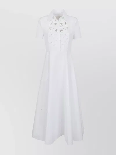 Valentino Embroidered A-line Silhouette Dress With Collar Detail In White