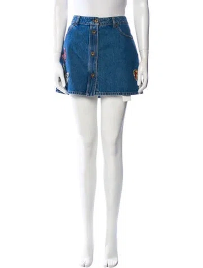 Pre-owned Valentino Embroidered Accent Mini Skirt In Blue