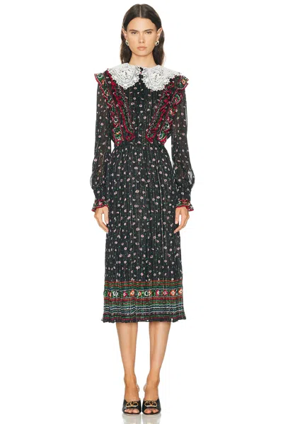 Valentino Embroidered Apres L'hiver Midi Dress In Black