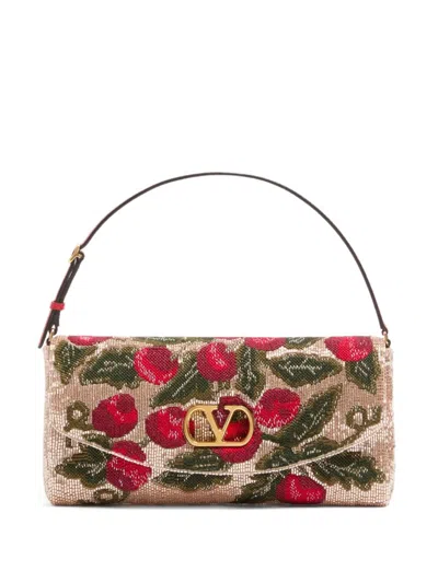 Valentino Garavani Embroidered Beaded Shoulder Bag In Neutral