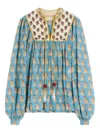 Valentino Beaded Pinstripe Floral-print Blouse In Green