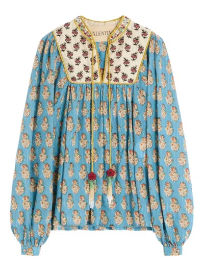 Valentino Embroidered Blouse In Blue