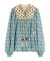 Valentino Beaded Pinstripe Floral-print Blouse In Green