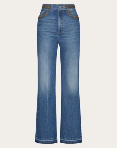 Valentino Embroidered Blue Medio Con Riserva Trousers Woman Denim 27 In デニム