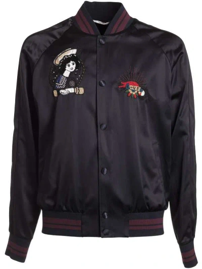 Valentino Embroidered Bomber Jacket In Black