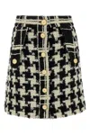 Valentino Houndstooth High-waisted Skirt Button Detailing In Avorionero