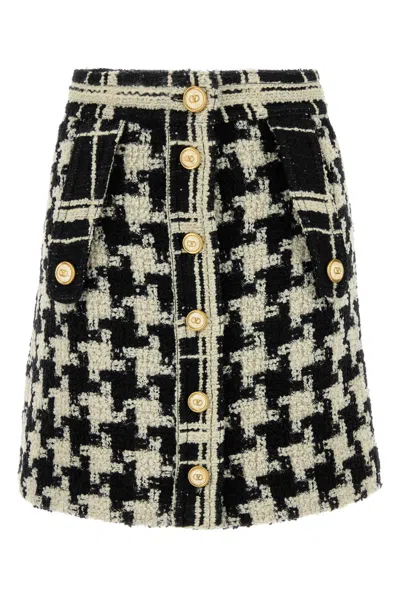 Valentino Houndstooth High-waisted Skirt Button Detailing In Multicolor