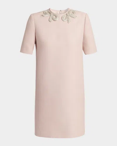 Valentino Embroidered Bow Short-sleeve Mini Dress