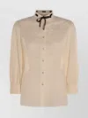 Valentino Embroidered Bow Stand Collar Long Sleeve Top In Neutral